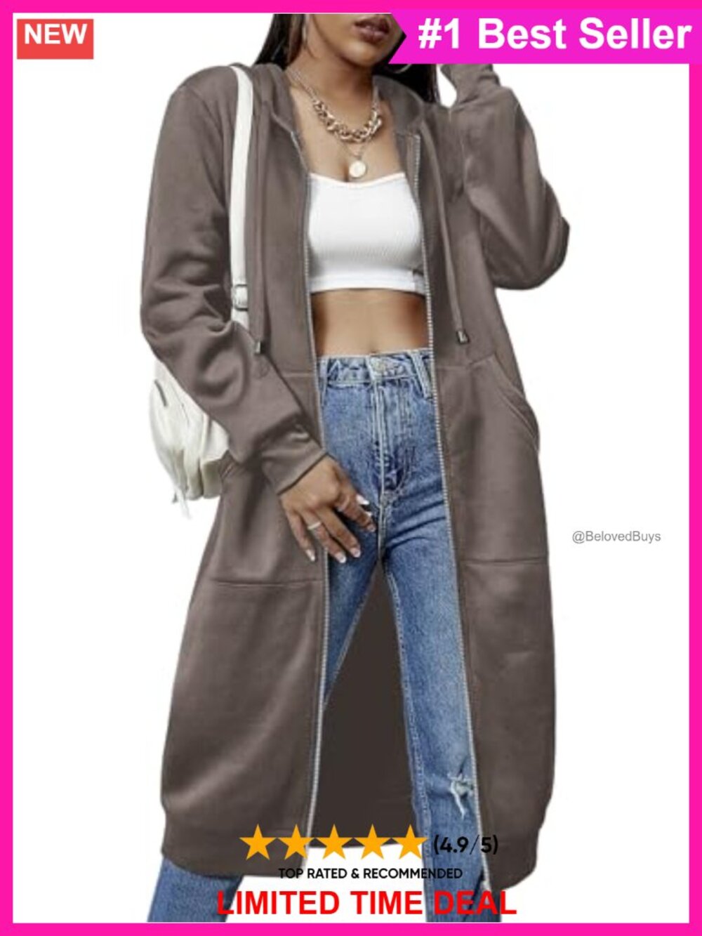 Women's Zip-Up Fleece Hoodie Tunic Sweatshirt Long Jacket